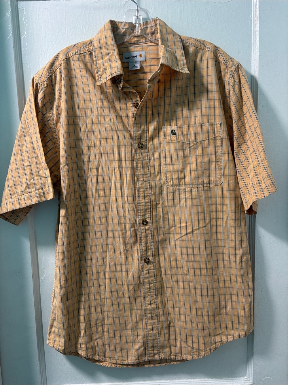 Carhartt Orange and Blue Plaid Short-Sleeve Button-Down Shirt